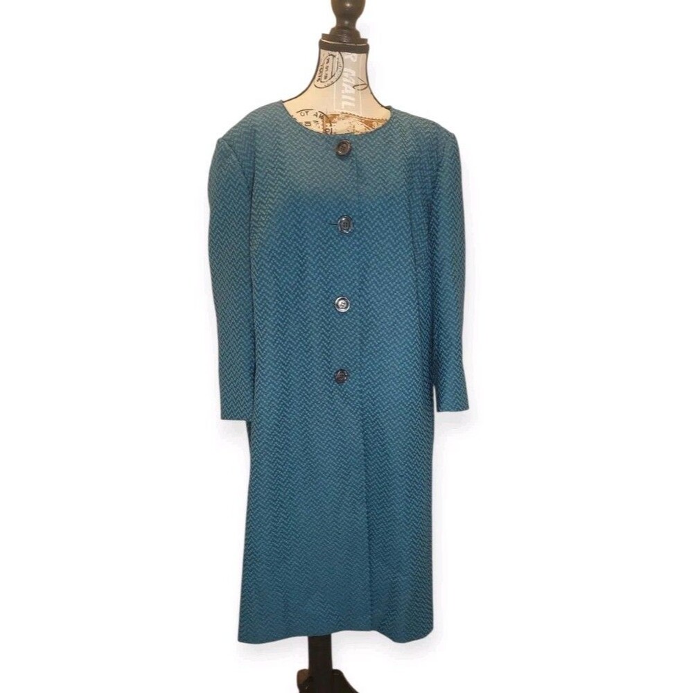 John Meyer Collection Women’s 22W Teal Chevron Coat Jacket Vintage Inspired Plus